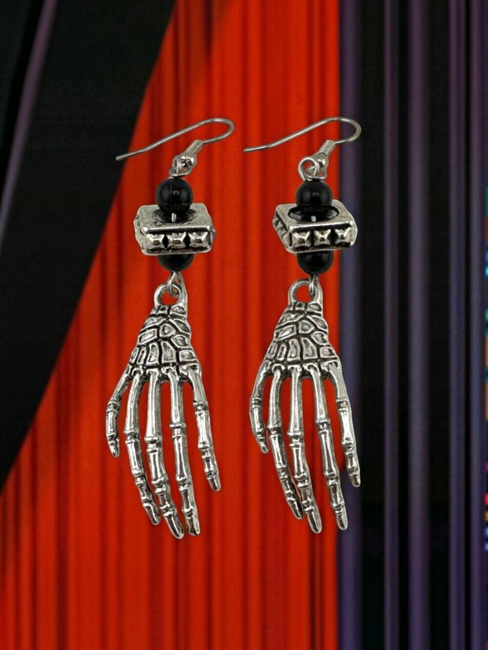 Skeleton Hand Dangle Earrings Gothic Halloween Jewelry Surgical Steel 3"